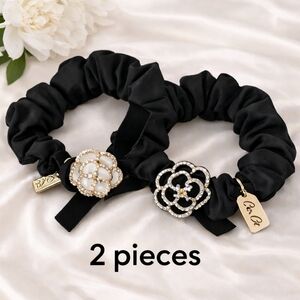 Camellia Floral 2 Piece Elegant Black Hair Scrunchies